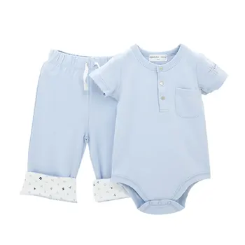 

Kavkas Baby Boy Romper Set Short Sleeve Summer New Born Baby Clothing Set Blue Color 2pcs Outfit For 1st Birthday Gift Cotton