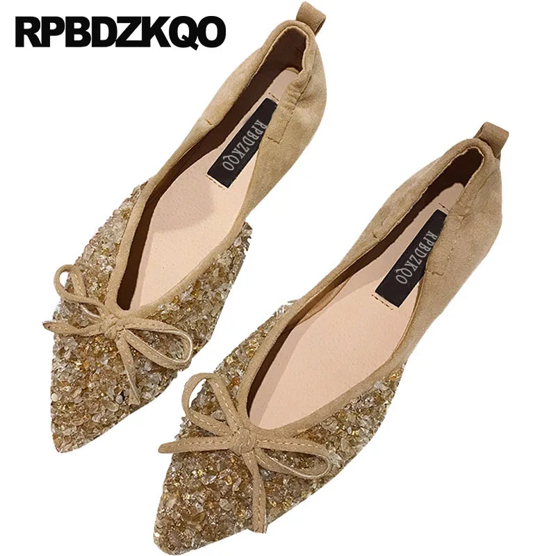 

kawaii women dress shoes pointed toe ladies flats rhinestone bling party designer bow cute crystal sparkling diamond slip on