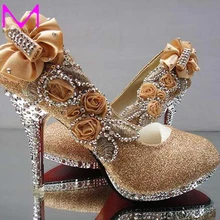 2016 Fashion Women High Heels Rhinestone Flower Women Shoes Bridal Wedding Shoes Sequined Cloth Red Bottom Crystal Party Pumps