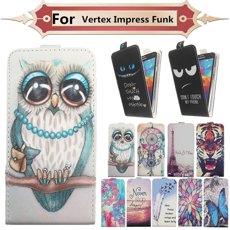 

Fashion 11 Colors Cartoon Pattern Up and Down Flip PU Leather Case For Vertex Impress Funk