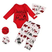 Newborn Baby Boy Daddy’s Little Man Letter Printed Tops Romper Pants Hat 3pcs Outfits Clothes