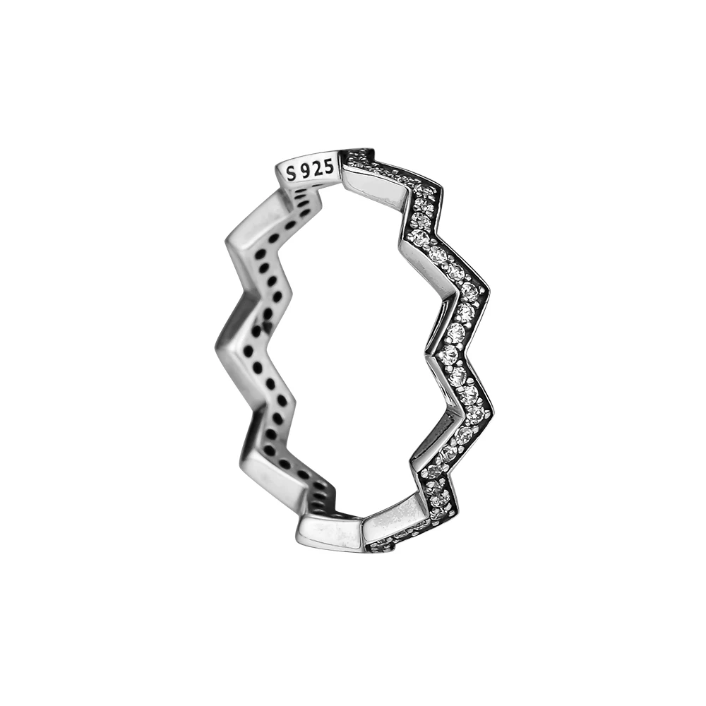 

Shimmering Zigzag Rings with Clear CZ 100% 925 Sterling-Silver-Jewelry Free Shipping