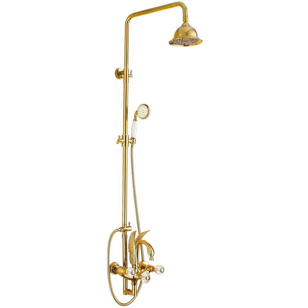 Luxury Gold Color Brass Material 8 inch Overhead Shower with Swan