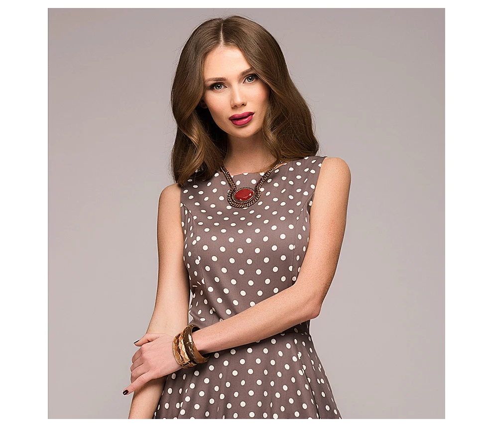 Vintage dress 2018 Summer New sleeveless O-neck vestidos Women elegant thin dot printing Mid-Calf casual dress Female
