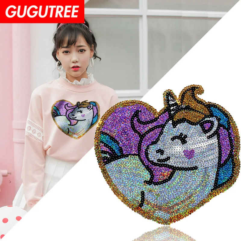 

GUGUTREE embroidery big unicorn patches horse patches badges applique patches for clothing XC-220
