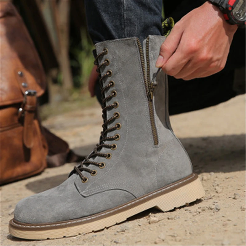 Spring Autumn Men boots Genuine leather Comfortable Outdoor Military boots Male shoes Mid-Calf Tooling shoes 02C