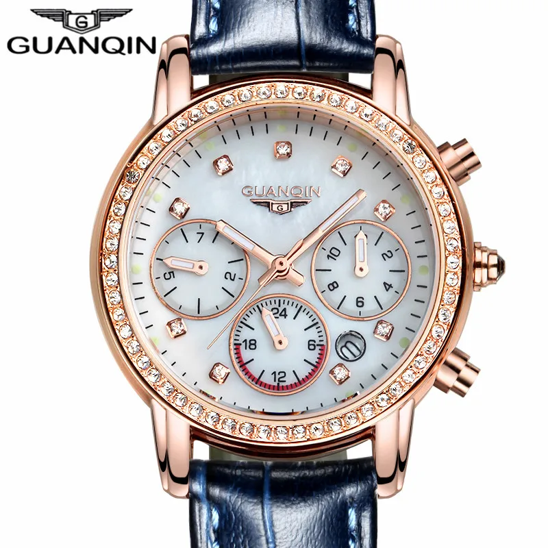 Relogio feminino diamond GUANQIN роскошный ювелирный бренд Модные женские светящиеся кожа