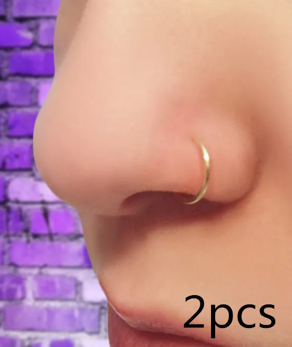 

PINJEAS Fake Nose studs 2 pcs Clip handmade Piercing punk fashion new circular barbell Body Jewelry unisex