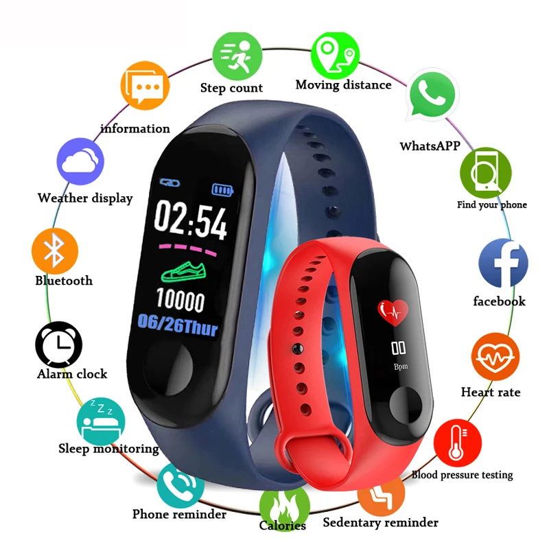 

Fitness Watch Sport Pedometer Men Women M3 Smartwatch OLED Color Touch Screen For Android ios PK mi band 3