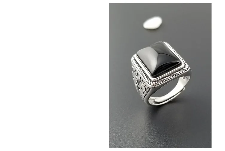 Black Onyx Ring in Sterling Silver 925 charm men Ring Real Men's Ring Natural Stone Retro Cool Fashion Silver charm ring