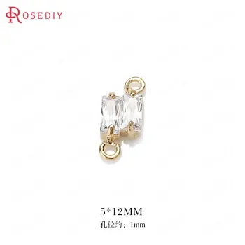 

(34422)6PCS 5*12MM 24K Gold Color Brass with Zircon Rectangle Charms Pendants High Quality Diy Jewelry Findings Accessories