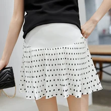 Корейский мини волновой точки плиссированные юбки для беременных мода для беременных лето черный, белый цвет живот Лифт юбка Беременность Одежда