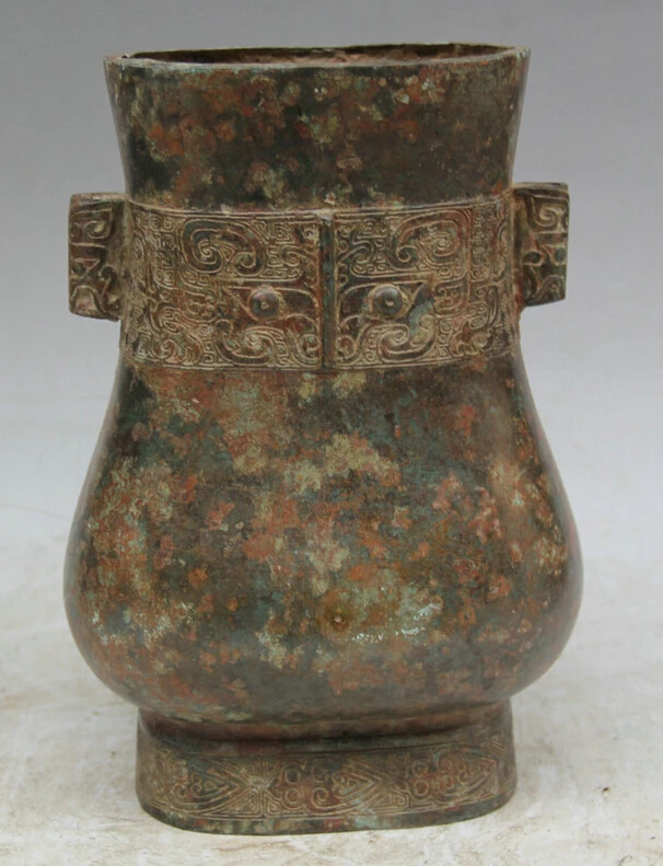 

Collectible bronze S1961 10" Old Ancient Chinese dynasty Bronze Folk Beast flower blossom Bottle Vase