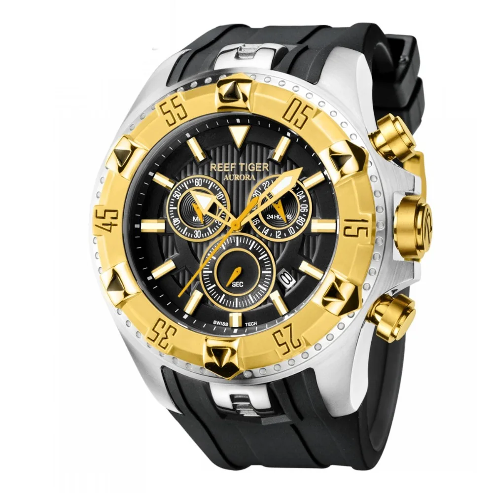 

Reef Tiger Brand Multifunction Watch Men Quartz Sport Luminous Mens Watches Luxury Rubber Waterproof Chronograph reloj hombre