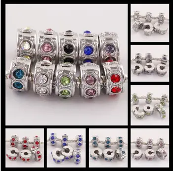 

DIY 30PCS Colourful Crystal Silver Plated Clip Stopper Spacer European Bead Bracelet