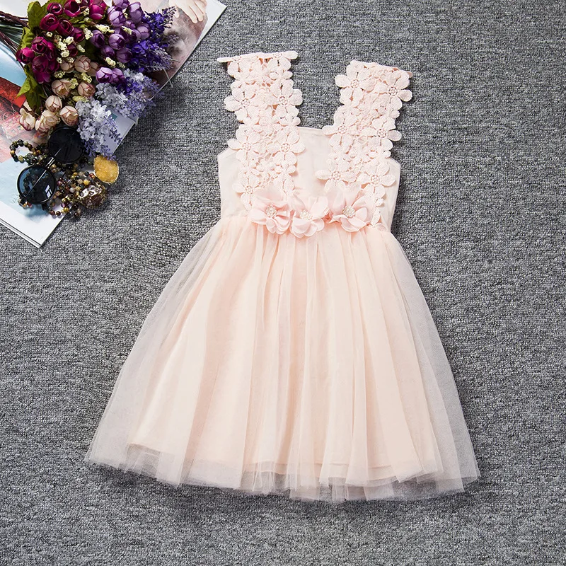 

U-SWEAR 2019 New Arrival Kid Flower Girl Dresses Lace Flower Hollow Out Sleeveless Sweetheart Chiffon Pageant Dresses For Girls