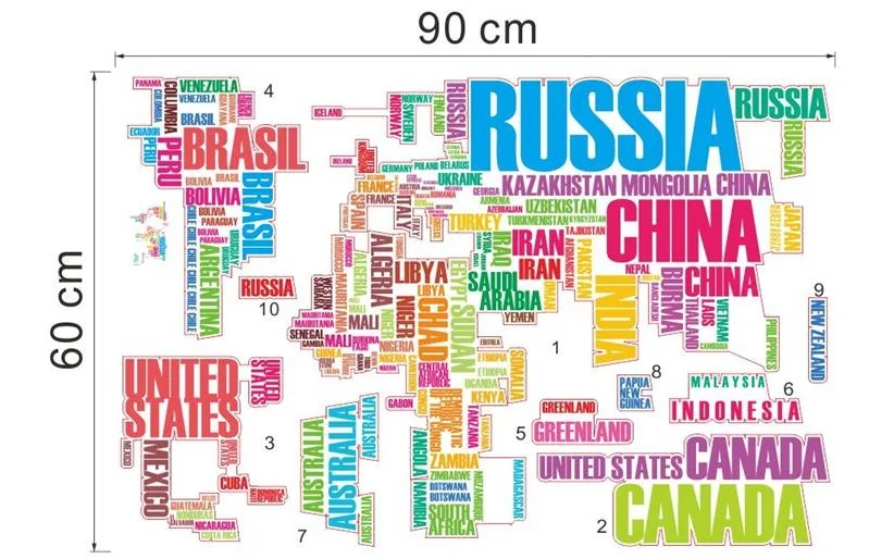 Большая карта мира настенные наклейки zooyoo95ab креативные буквы карта стены Искусство спальня домашние декоративные настенные наклейки - Цвет: design2 colorful 035