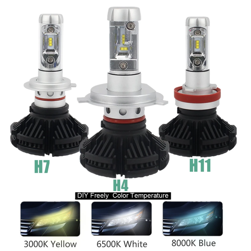 1Pair H4 H7 H11 Car LED Headlight Bulb 50W 6000LM Car Fog Daytime