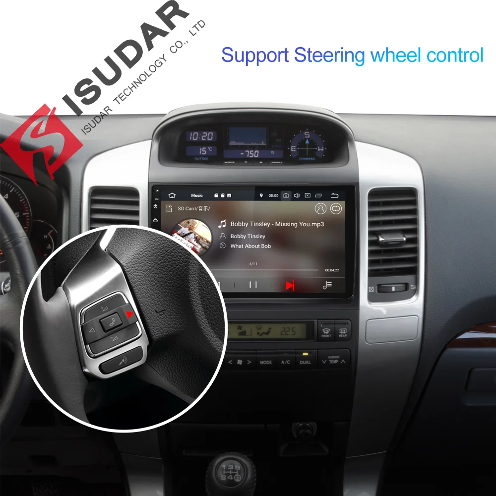 Isudar 1 Din Android 9 DVD Auto Radio Für Toyota/Prado 120 2004-2009 Auto Multimedia Player Octa Co