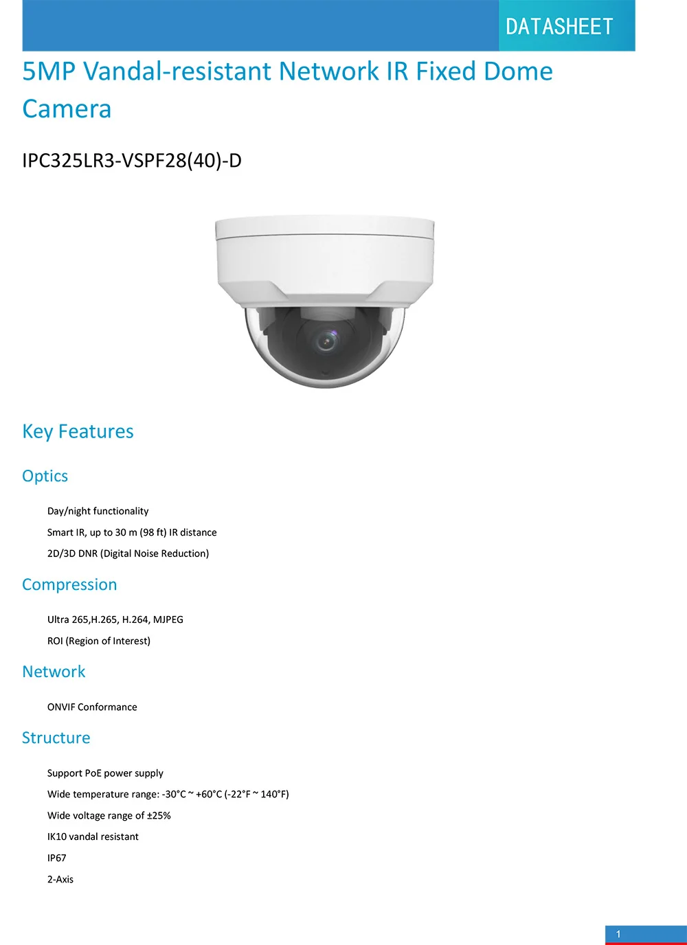 UNV IPC325LR3-VSPF28(40)-D 5MP Vandal-resistant Network IR Fixed Dome Camera1.4 (1)-1