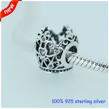 Подходит для браслетов Pandora, корона принцессы, серебряные бусины с кубическим цирконием,, серебро 925 пробы, Шарм, сделай сам