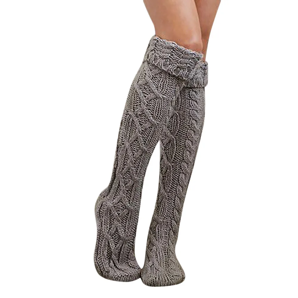Women Christmas Warm Thigh High Long Stockings Knit Over Knee Socks Xmas 55-65cm