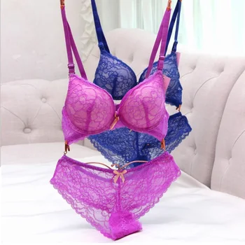 

Women Bra Brief Set underwear sweet cut out cotton lace push up sexy bra set H030
