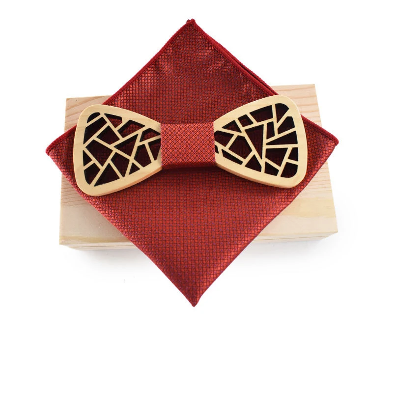  Solid Color Wood Bowtie for Mens Wooden Bow Ties Plaid Handkerchief Bowknots Formal Casual Business