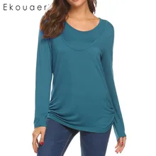 Ekouaer/одежда для сна; удобные топы для сна; Одежда для беременных; Двухслойная футболка с круглым вырезом и длинными рукавами для кормления грудью; топы