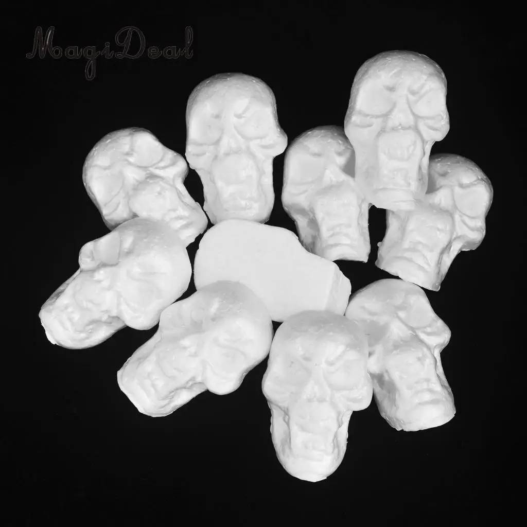 10pcs Flat Back Halloween Skull Styrofoam Foam Party Ornaments DIY Materials for Kids Painting Craft  