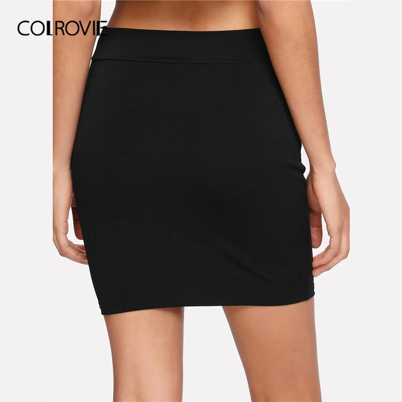 COLROVIE, черная однотонная облегающая повседневная юбка со шнуровкой на талии, женская одежда, летняя рок Корейская мини-юбка, Клубные сексуальные женские юбки