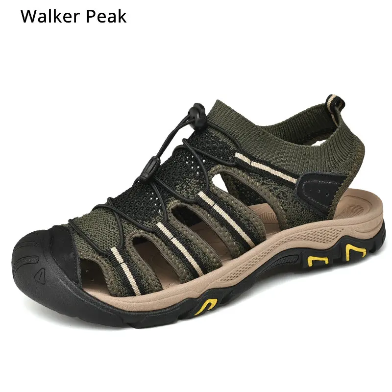 

2019 New Fashion Sandals Men Summer Shoes Outdoor Rubble Soles Popular Mens Beach Sandals knitting Casual Style Slip on Male