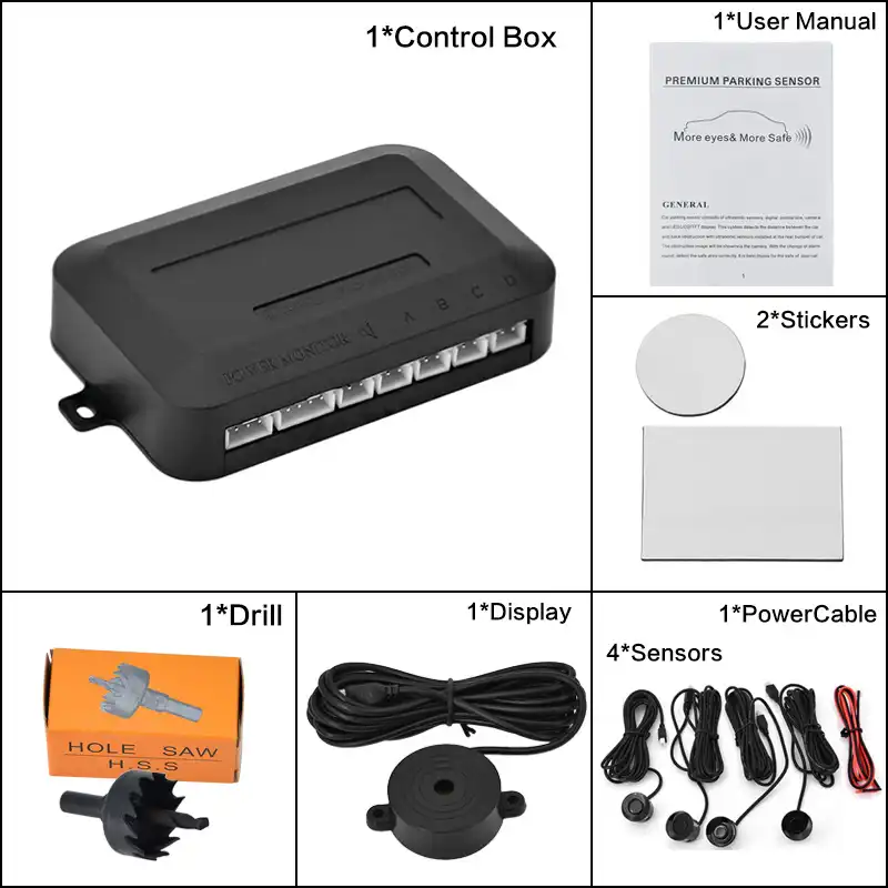 Lechnical Sistema de sensores de Aparcamiento de Coche Parktronics 4 uds sensores Planos radares de Respaldo inverso Sonido zumbador Alarma Sonido Ajustable
