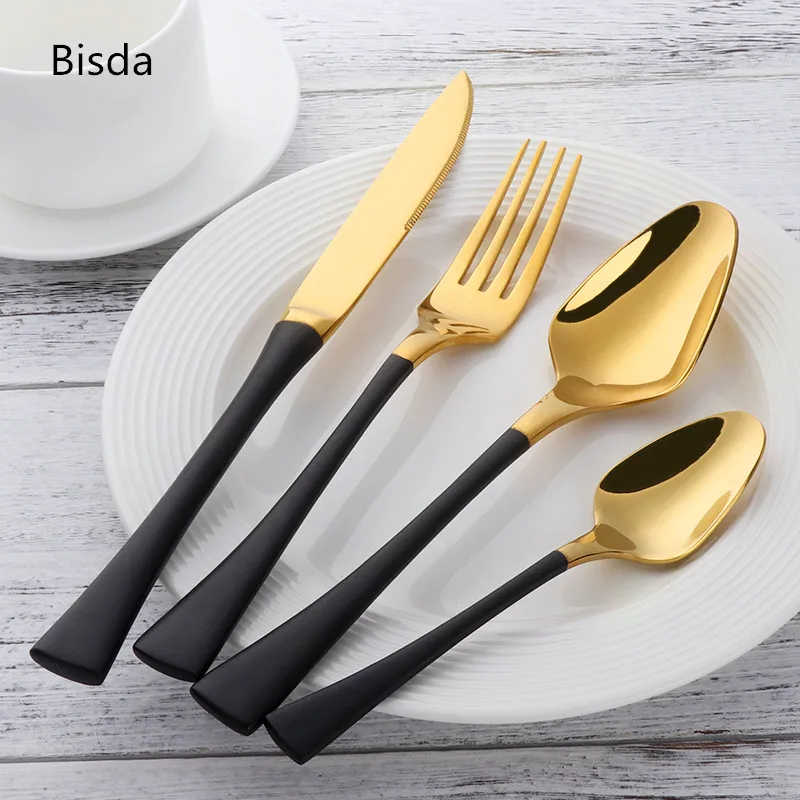 Buy New 24Pcs Black Gold Flatware Set Stainless Steel Cutlery Set Luxury Knife