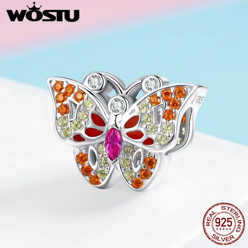 

WOSTU Hot Sale 925 Sterling Silver Colorful Butterfly Beads Fit Charm Bracelet & Necklace Pendant Unique Elegant Jewelry FIC1023