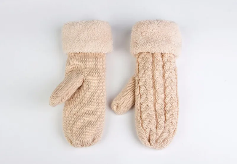 Модные однотонные мохеровые кашемировые зимние перчатки для женщин, теплые толстые овечья шерсть, вязаные крученые варежки для дам, Mitaine Laine Femme