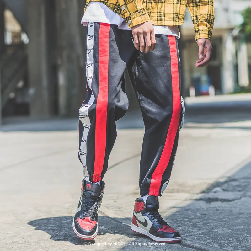 Саржевые винтажные штаны с боковой полосой в стиле старой школы, спортивные тактические брюки для мужчин в стиле хип-хоп Swag, уличная одежда черного/фиолетового цвета