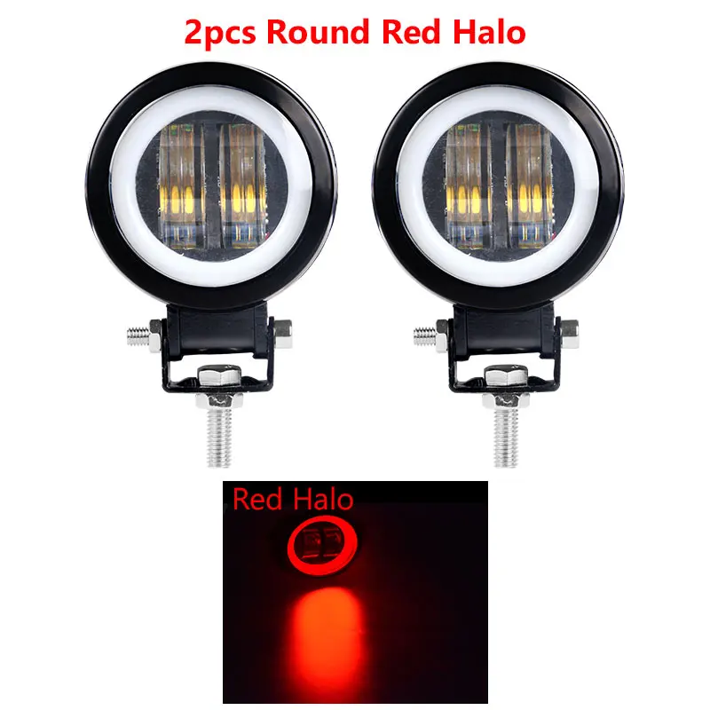 3-дюймовый 7D оптический объектив светодиодный свет работы Водонепроницаемый круглой формы светодиодный фары дальнего света с белого и синего цвета красный угол глаза 12V 24V внедорожник ATV - Цвет: 1pcs Round Red