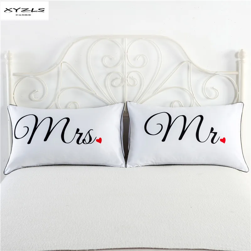 

XYZLS 2pcs/set MR and MRS Pillow Case Decorative Couple Pillowcase for Him or Her Romantic Anniversary Wedding Valentine's Gift