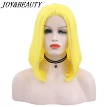 JOY& BEAUTY 14 дюймов короткий боб синтетический кружевной передний парик светильник желтый Glueless Термостойкое волокно средний пробор для женщин парики