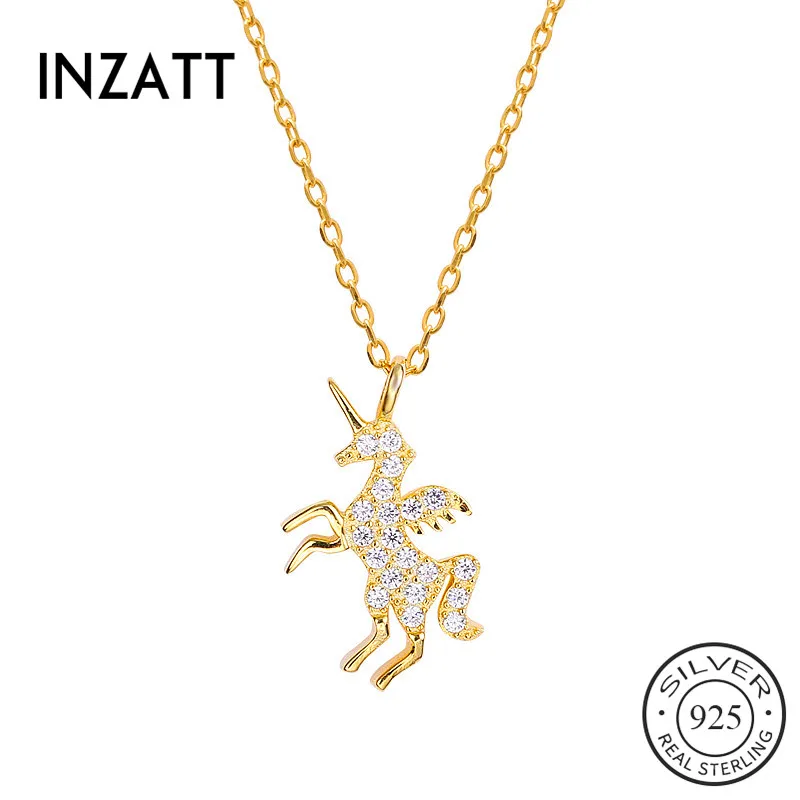 

INZATT Real 925 Sterling Silver Zircon Wings Horse Pendant Necklace For Charming Women Party Trendy Fine Jewelry Animal Nacklace
