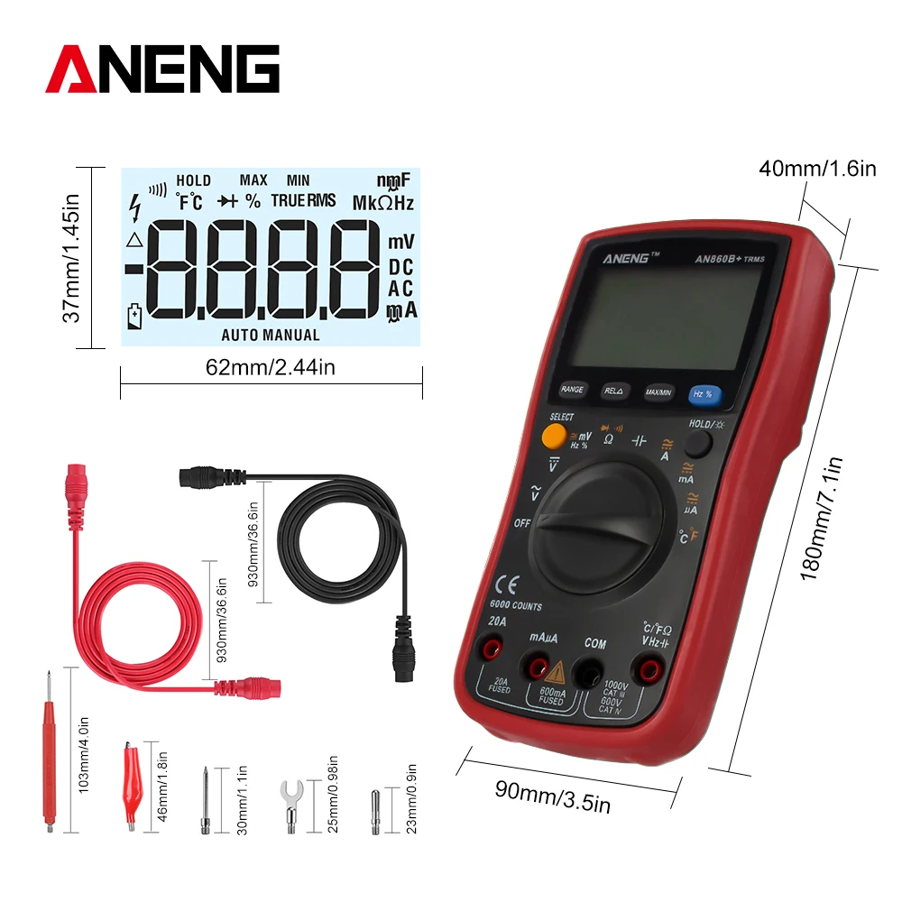 ANENG AN860B+ 6000 отсчетов мультиметр цифровой тестер мультиметр транзистор тестер цифровой мультиметр аналоговый