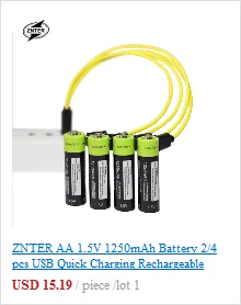 ZNTER AA Перезаряжаемые Батарея 2/4 шт. 1,5 в 1700 мАч зарядка через usb литий Батарея акумуляторная батарея с микро-зарядка через usb кабель