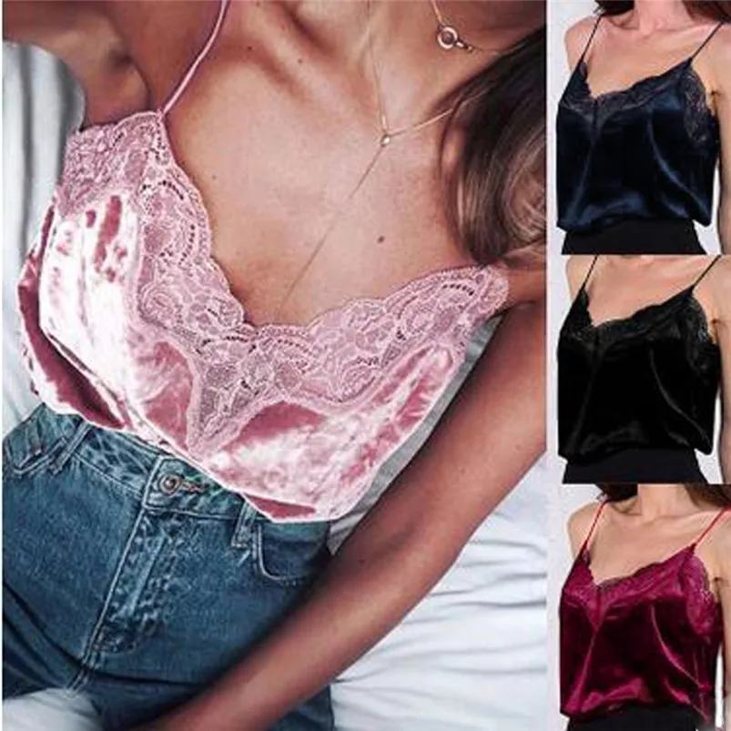 Fashion Womens V-neck Vest Sleeveless Lace Velvet Shirt Blouse Casual Tank Tops women 2019 roupa feminina camicette F12 (1)