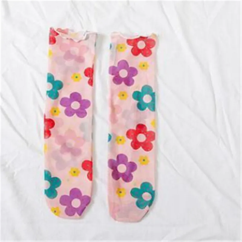 1 пара, женские модные безбортные носки с оборками, прозрачные сетчатые летние носки с цветочным принтом, отрегулированные носки из сетчатого материала в Корейском стиле - Цвет: 4