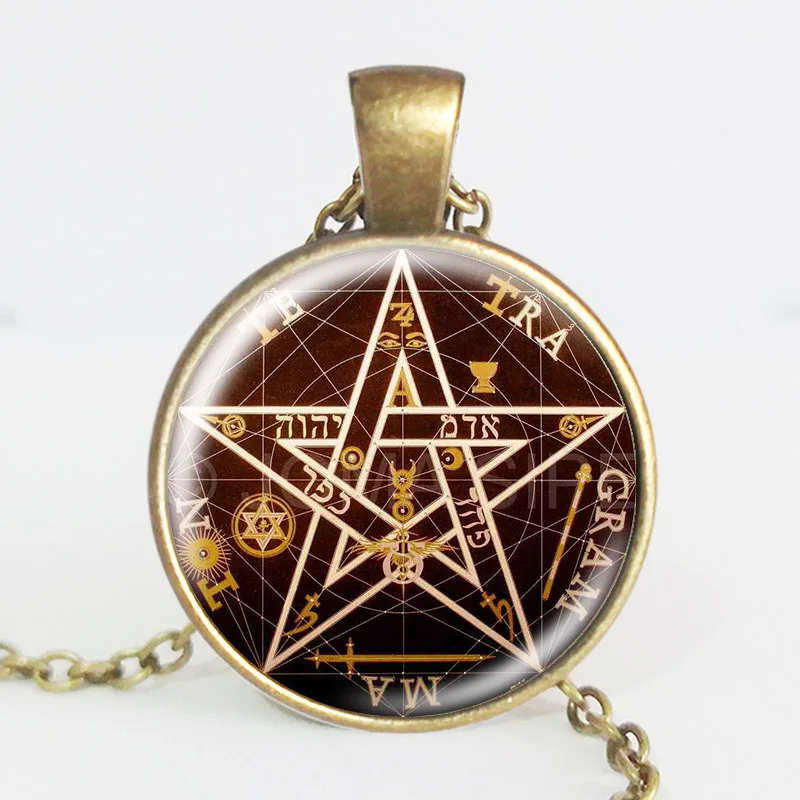 

2017 Newest Personality pentagram glass Pendant Necklace charm Wiccan necklaces charms Occult pendants Jewelry 3 colors