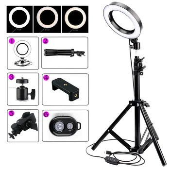 

Photographic Studio Selfie Ring Light 16cm 3200K-5500K Camera Video Dimmable LED Lighting Lamp With USB Cable And 160cm Tripod