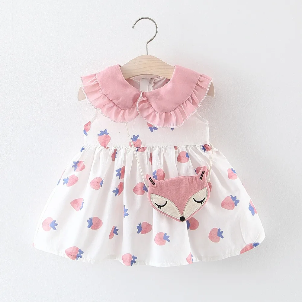 

Summer Baby Infants Girls Kids Children Sleeveless Doll Collar Printed Dresses,Princess Party Dress Vestidos+Fox Bag S8625