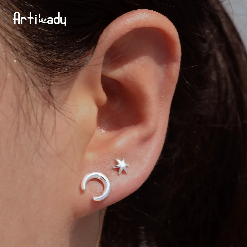

Artilady 925 Sterling Silver Horn Stud Earrings Tiny Cartilage Earrings For Women Silver Stud Earrings 8mm