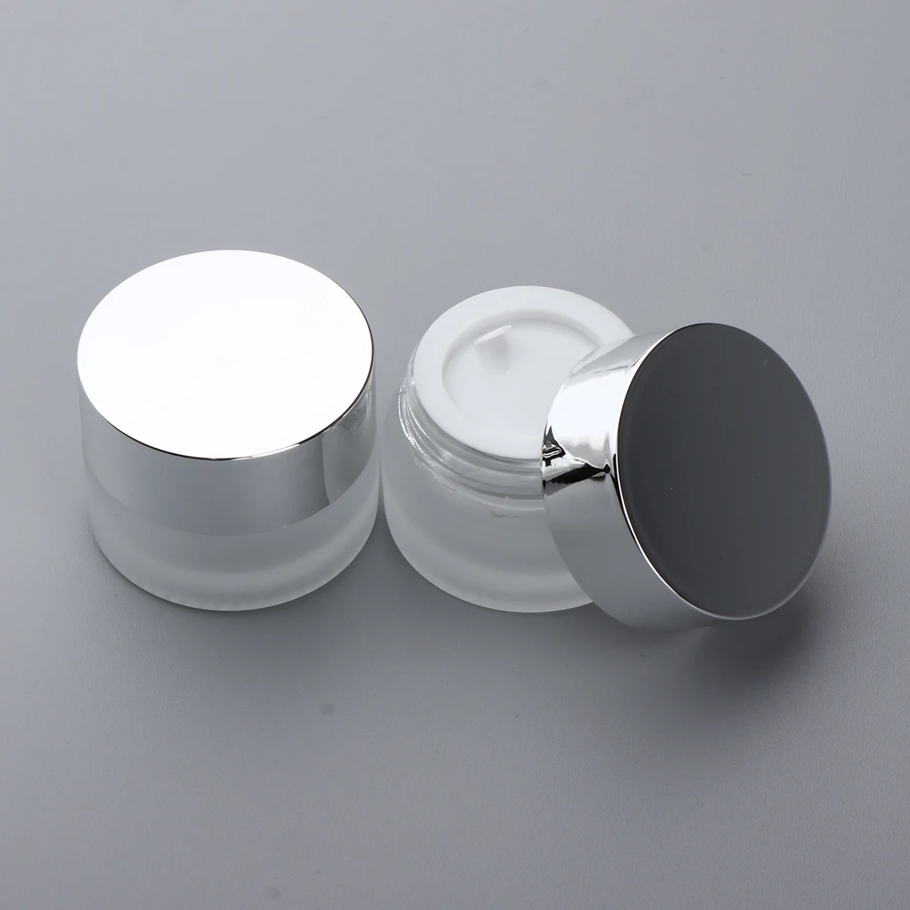 2 Pieces Empty Glass Cosmetic Jar Travel Portable Bottles Lotions Oils Jars Translucent Glass for Powder Foundation Liquid